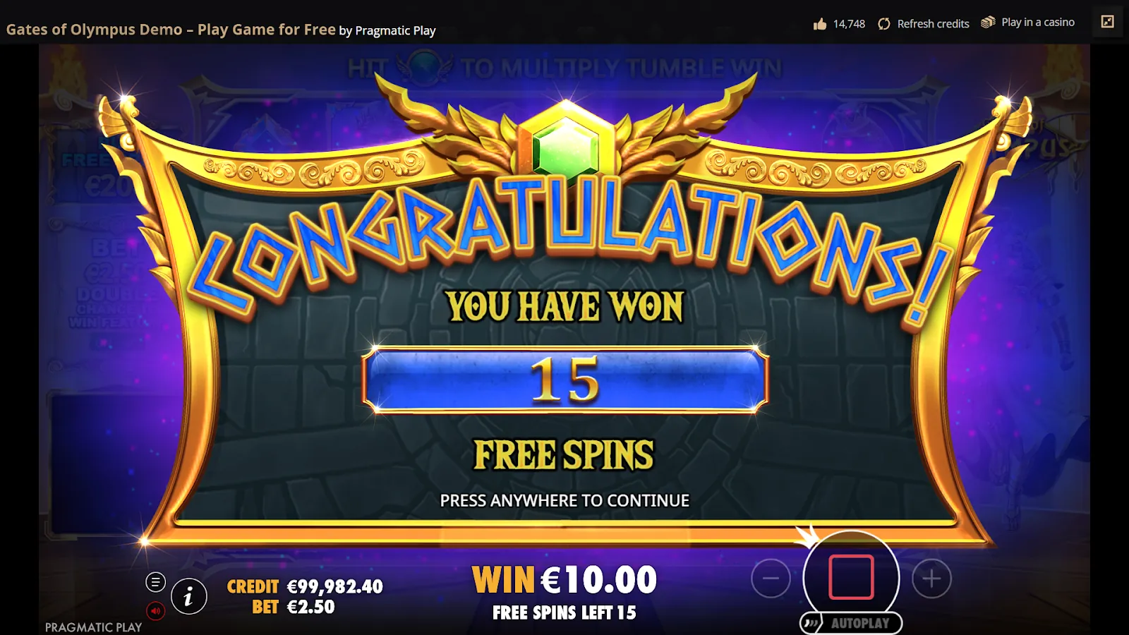 Free spins round activation in Gates of Olympus